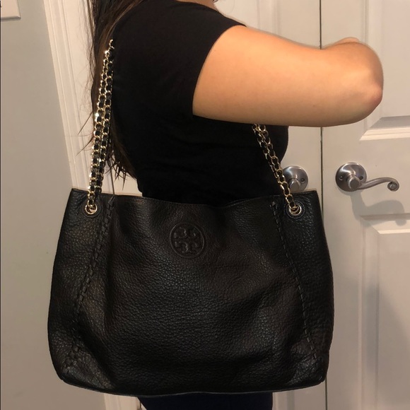 TORY BURCH Marion Black Leather Shoulder Tote - Picture 6 of 6